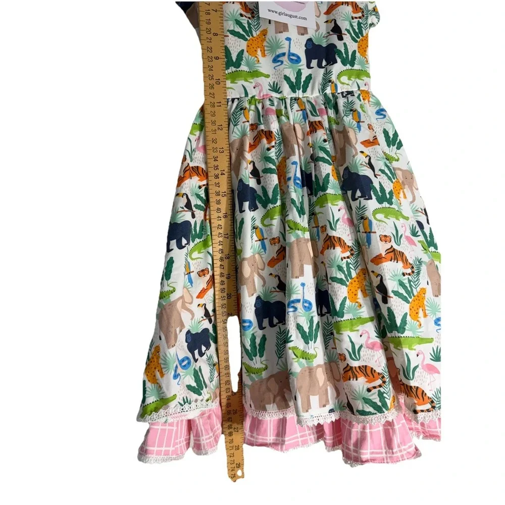 NWT Girl August Boutique Safari Animal Zoo Dress‎ Ruffle Hem Sz 10